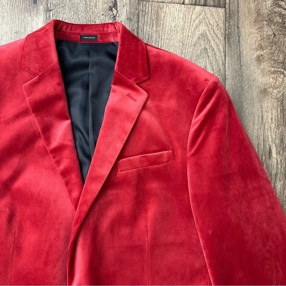 J Ferrar Velvet Sports Coat Evening Blazer Mens Size 40 Long Red